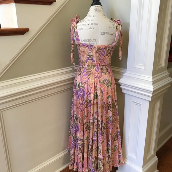 Zimmermann Violet Tiered Sundress Midi Dress Womens 1 Small Pink Floral Smocked - Picture 13 of 15
